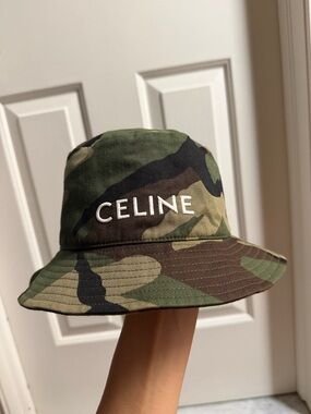 Celine Camouflage Bucket Hat - Green & Brown size large